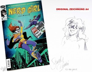 Nerd Girl 1, mit Original Art von Sarah Burrini auf A4 Blatt