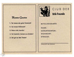 Club der Brik Freunde Mitgliedskarte Version A 