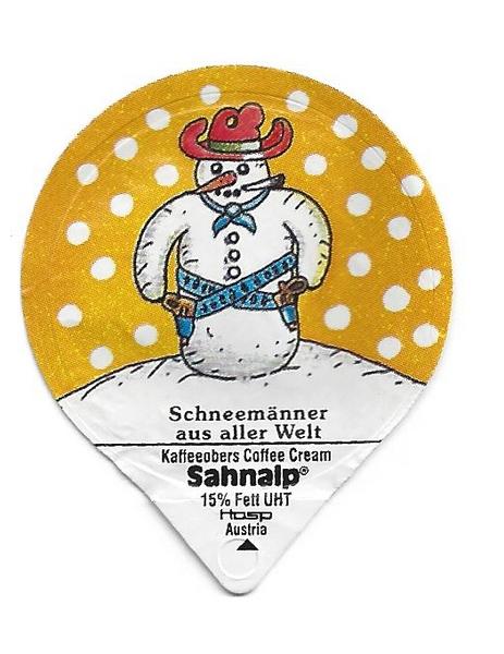 KAFFEERAHMDECKEL aus Österreich: Schneemänner aus aller Welt - Texas (Kaffeesahnedeckel)