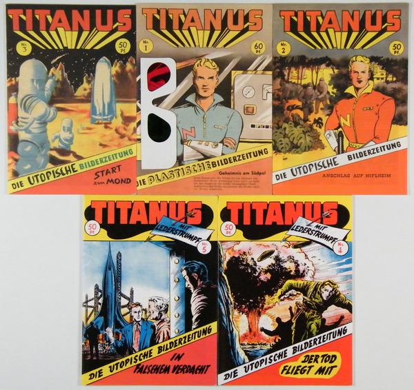 Titanus Nr. 1 - 5 komplett, Nachdruck der Serie von 1954 in Farbe und Nr. 1 in 3D, Hefte, Hethke Verlag, 1994
