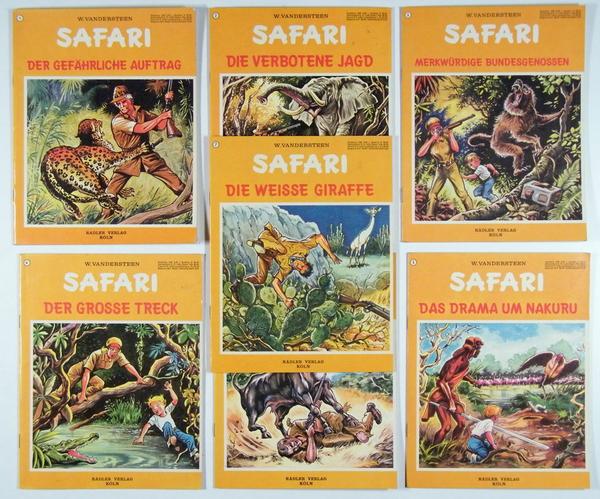 Safari Nr. 1 - 7 komplett, Hefte im Großformat, Rädler Verlag, 1972-1973, Zeichnungen: Studio Vandersteen
