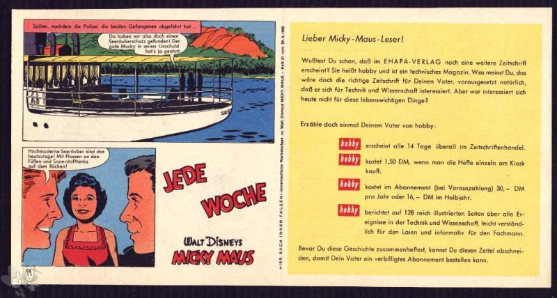 Micky Maus 1962: Nr. 21 - lose Beilage 1 Comicstreifen